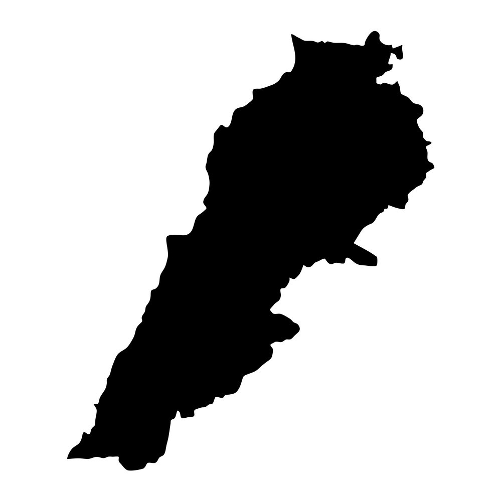 black silhouette country borders map of Lebanon on white background of vector illustration