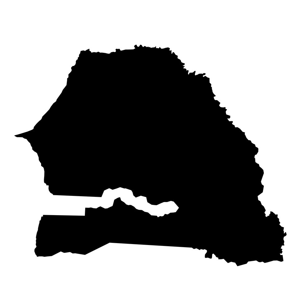 black silhouette country borders map of Senegal on white background. Contour of state. Vector illustration